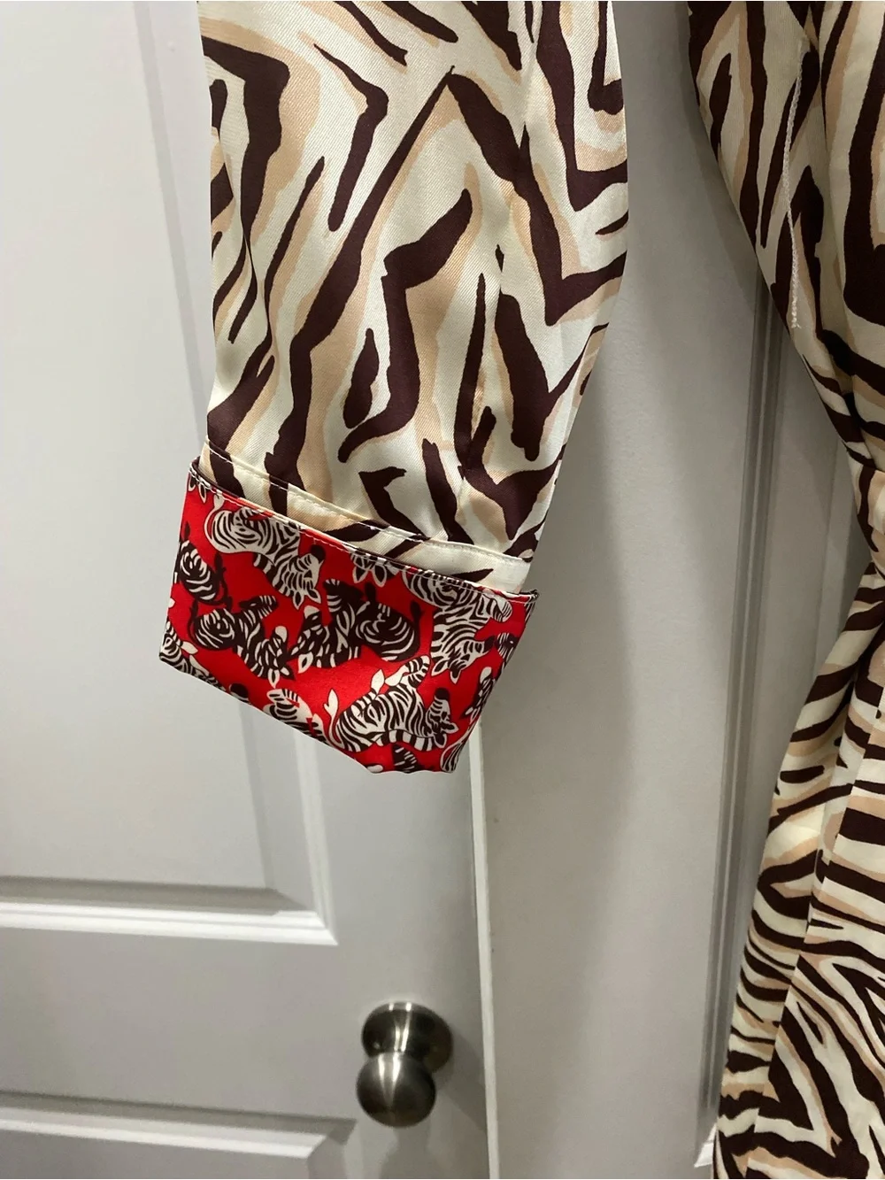 Women’s Zebra-Print Shirt Dress with Red Accent